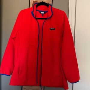 Lands End Jacket Womens L Orange Blue Trim Grid Fleece Full Zip Pockets